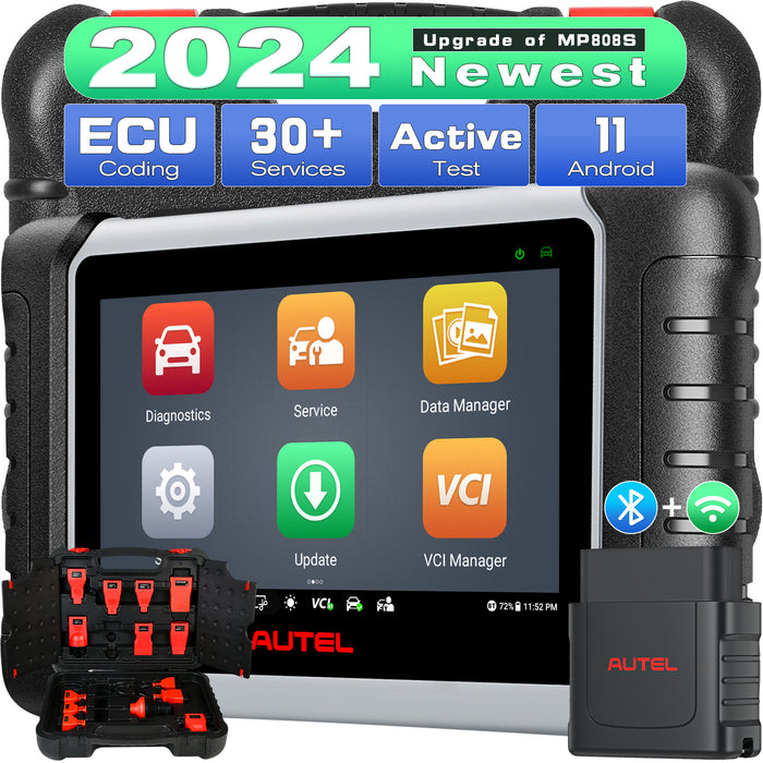 Autel MaxiPRO MP808BT Pro Kit Diagnostic Scanner With a Box Adapters | ECU Coding | Bi-Directional Control | OE-Level All Systems Diagnostic | 37+ Services | Multi-Language
