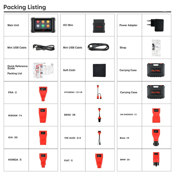 Autel MaxiPRO MP808BT Pro Kit Diagnostic Scanner With a Box Adapters | ECU Coding | Bi-Directional Control | OE-Level All Systems Diagnostic | 37+ Services | Multi-Language