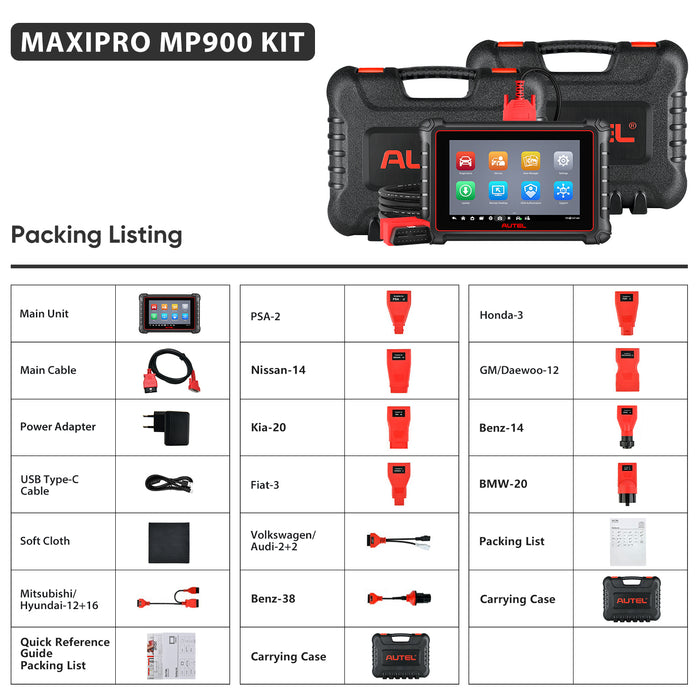 【2024 Newest】Autel Maxipro MP900 Kit(MP900+Box Adapters) Diagnosis Scanner丨Android 11 Multi-Brand Full System丨40+ Service丨ECU Coding丨Multi-language