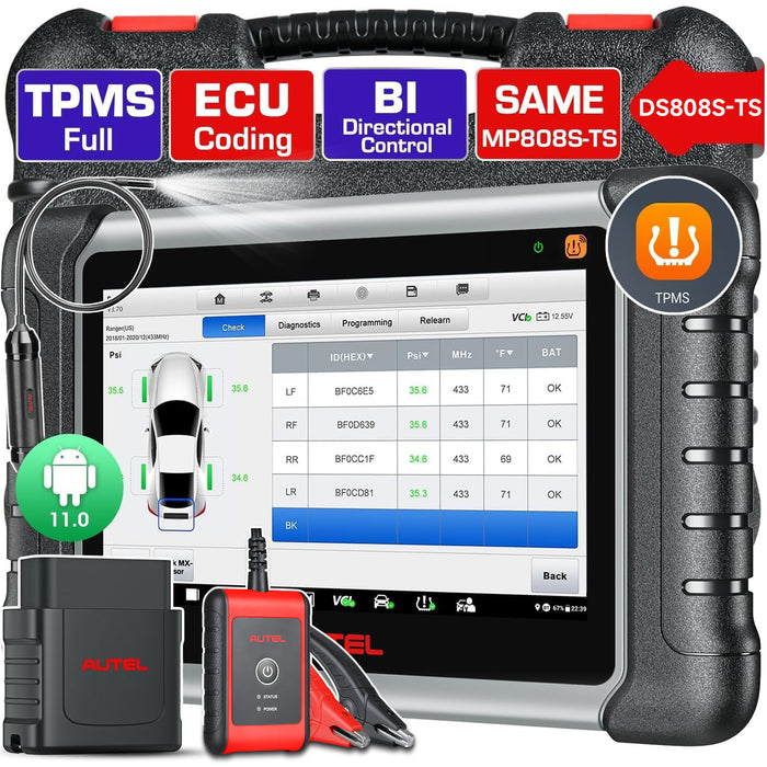 Autel MaxiDas DS808S-TS Wireless TPMS Diagnostic Tool | Same as MP808S-TS/Complete TPMS Programming | OE-Level All Systems Diagnosis | 30+ Special Reset Services | Multi-Language