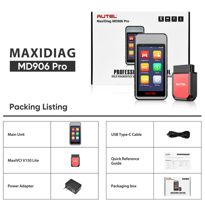 Autel MaxiDiag MD906 Pro with Bluetooth MaxiVCI V150 Lite 丨Auto-Scan All System丨11 Common Service 丨Life time Free Update