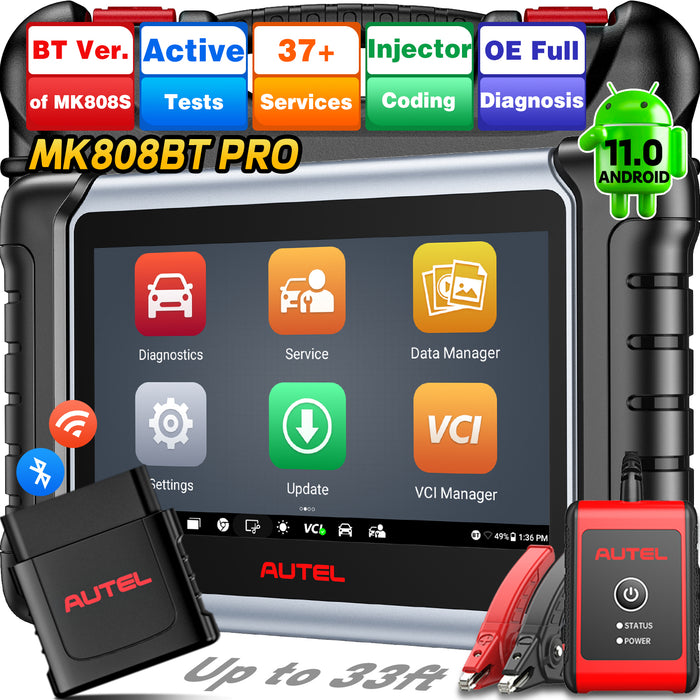 【EU Free Ship】Autel MaxiCOM MK808BT Pro Inalámbrico Connection | Same as MK808Z-BT | All Systems Diagnosis | 37+ Services | ABS Bleed, Oil Reset, EPB, SAS, DPF, BMS, Throttle, Injector Coding| Multi-Language