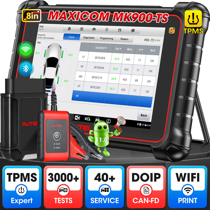 Autel Maxicom MK900TS丨Professional TPMS Diagnosis Scanner丨TPMS Relearn/Replaced/Sensor Programming丨Multi-Brand Full System 40+Service丨Multi-language