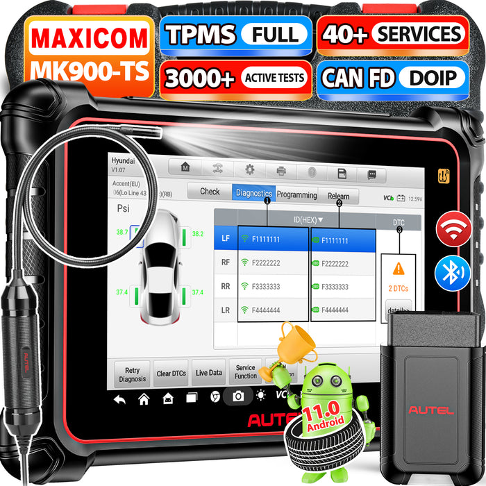 Autel Maxicom MK900TS丨Professional TPMS Diagnosis Scanner丨TPMS Relearn/Replaced/Sensor Programming丨Multi-Brand Full System 40+Service丨Multi-language