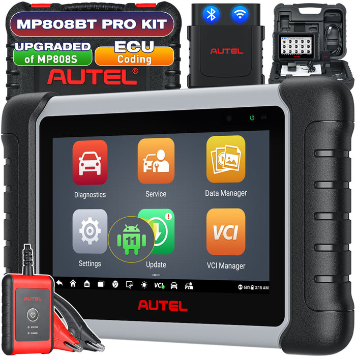 Autel MaxiPRO MP808BT Pro Kit Diagnostic Scanner With a Box Adapters | ECU Coding | Bi-Directional Control | OE-Level All Systems Diagnostic | 37+ Services | Multi-Language