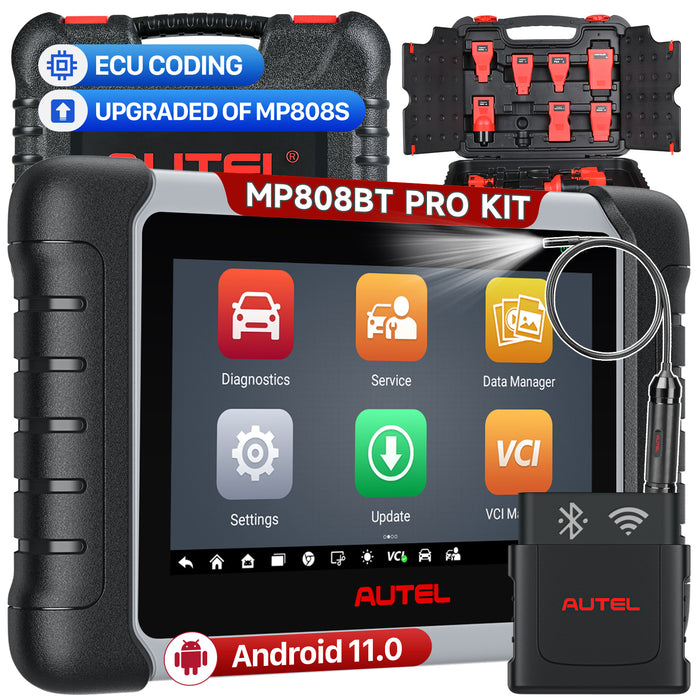 Autel MaxiPRO MP808BT Pro Kit Diagnostic Scanner With a Box Adapters | ECU Coding | Bi-Directional Control | OE-Level All Systems Diagnostic | 37+ Services | Multi-Language