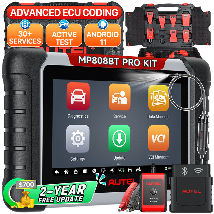 Autel MaxiPRO MP808BT Pro Kit Diagnostic Scanner With a Box Adapters | ECU Coding | Bi-Directional Control | OE-Level All Systems Diagnostic | 37+ Services | Multi-Language