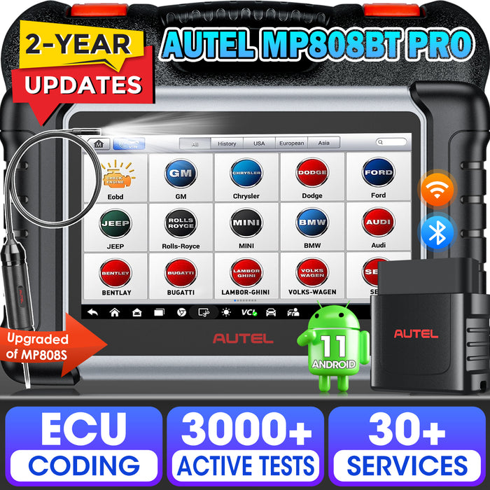 【2 Years Update】Autel MaxiPRO MP808BT Pro Wireless Diagnostic Scanner |ECU Coding |Bi-Directional Control | OE-Level All Systems Diagnostic | 37+ Services | Oil Reset | EPB | Multi-Language