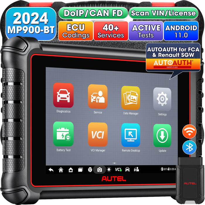 【2024 Newest】Autel Maxipro MP900BT Wireless Diagnosis Scanner丨8'' Screen Advanced ECU Coding丨Bi-Directional Control丨Multi-Brand All System Diagnosis丨40+ Service丨Multi-Language
