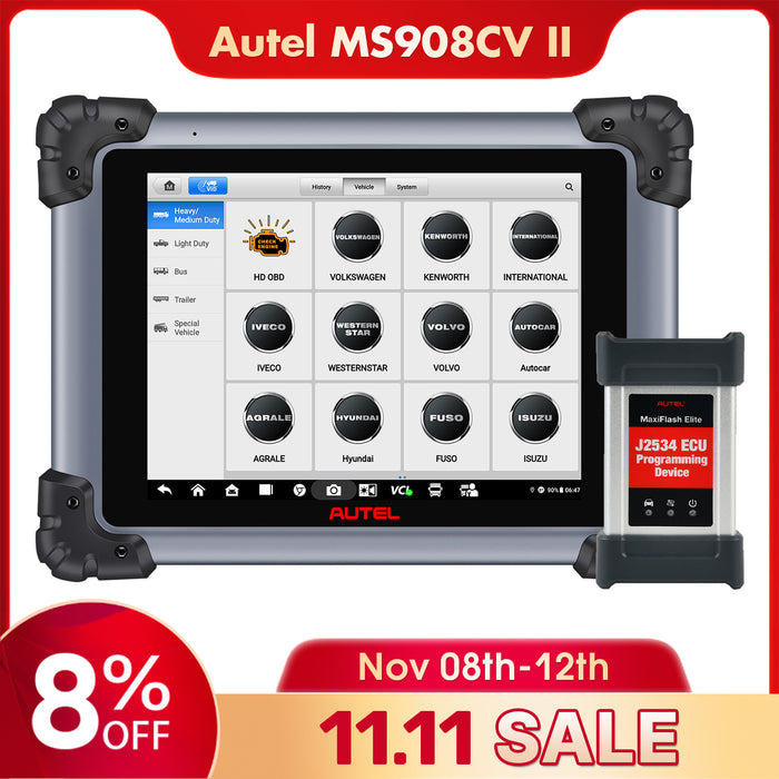 Autel MaxiSys MS908CV II丨Diagnosis Scanner For Heavy-duty Trucks and Commercial Vehicle /J2534 ECU Re-Programming & Coding/ 62+ services/OE-Level Full System /Global Version Multi-language