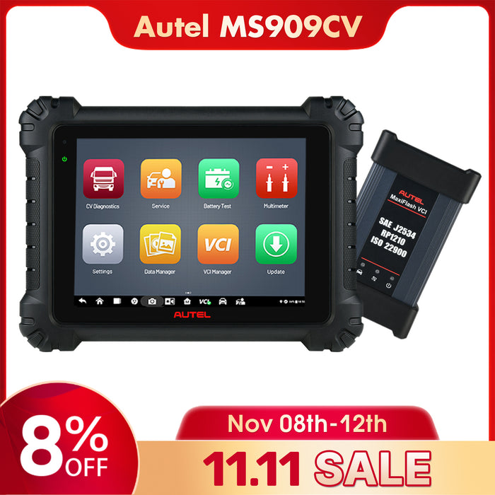 Autel MaxiSys MS909CV丨Diagnosis Scanner For Heavy-duty Trucks and Commercial Vehicle /J2534 ECU Re-Programming & Coding/ 64+ services/OE-Level Full System /Global Version Multi-language
