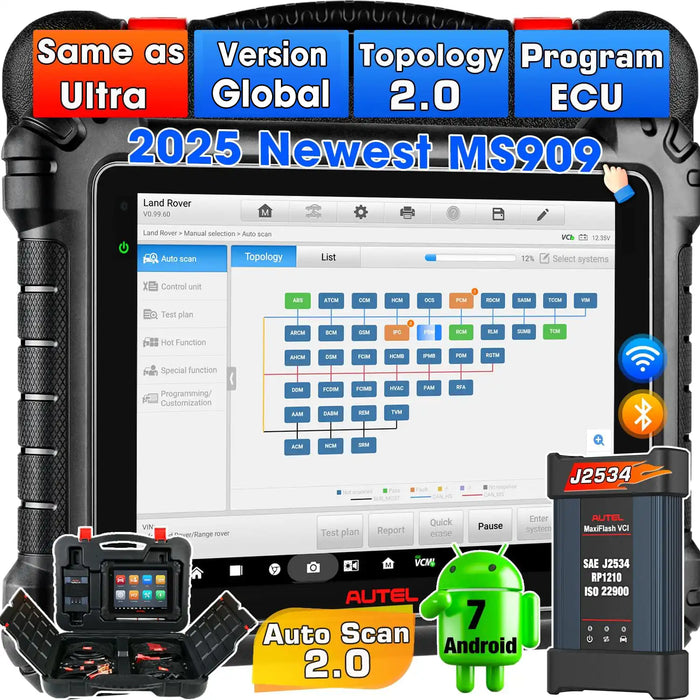 Autel MaxiSys MS909 Top Level Diagnosis Scanner/J2534 ECU Programming/Coding/Topology Map 2.0/Bidirectional Control/40+Reset Service/Global Version Multi-language