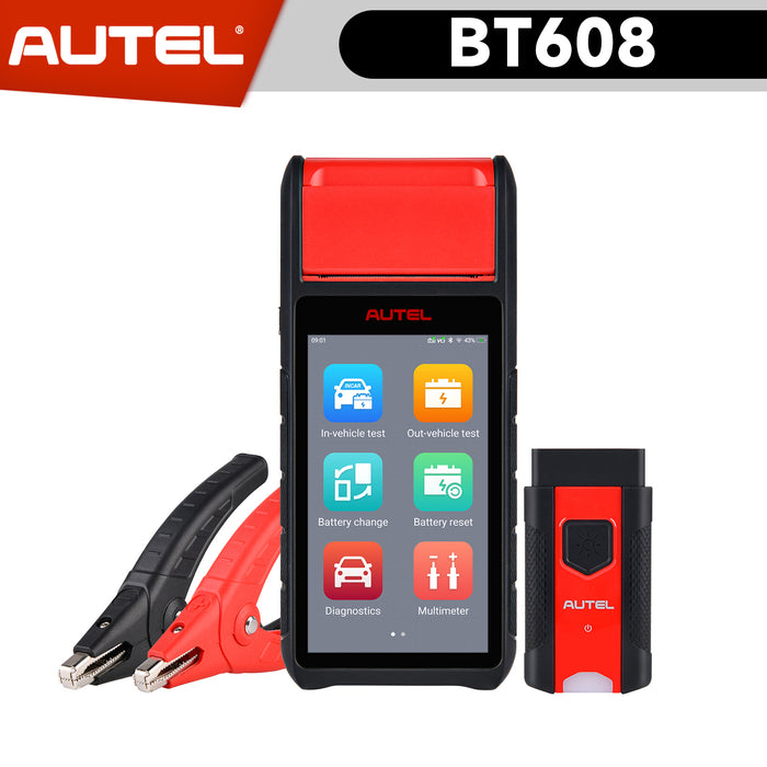 【EU Free Ship】Autel MaxiBAS BT608 Car Battery Tester | 2022 Newest Upgraded of BT508/BT506 | All Systems Diagnostics with Printer | Adaptive Conductance | Cranking/Charging System Test | BMS Initialization