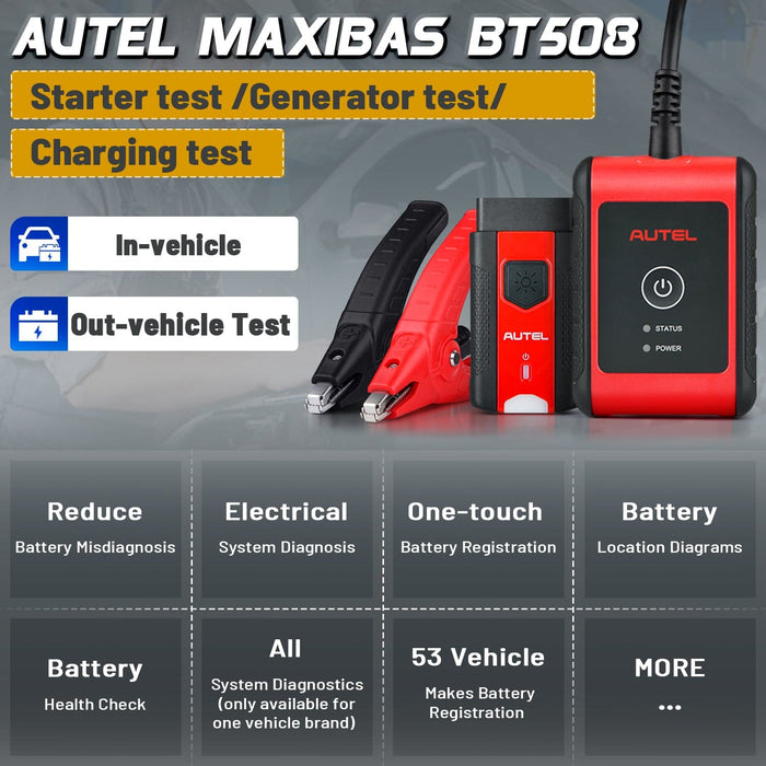 Autel MaxiBAS BT508 Car Battery Tester, Automotive Cranking & Charging System Analyzer, for iOS and Android Devices